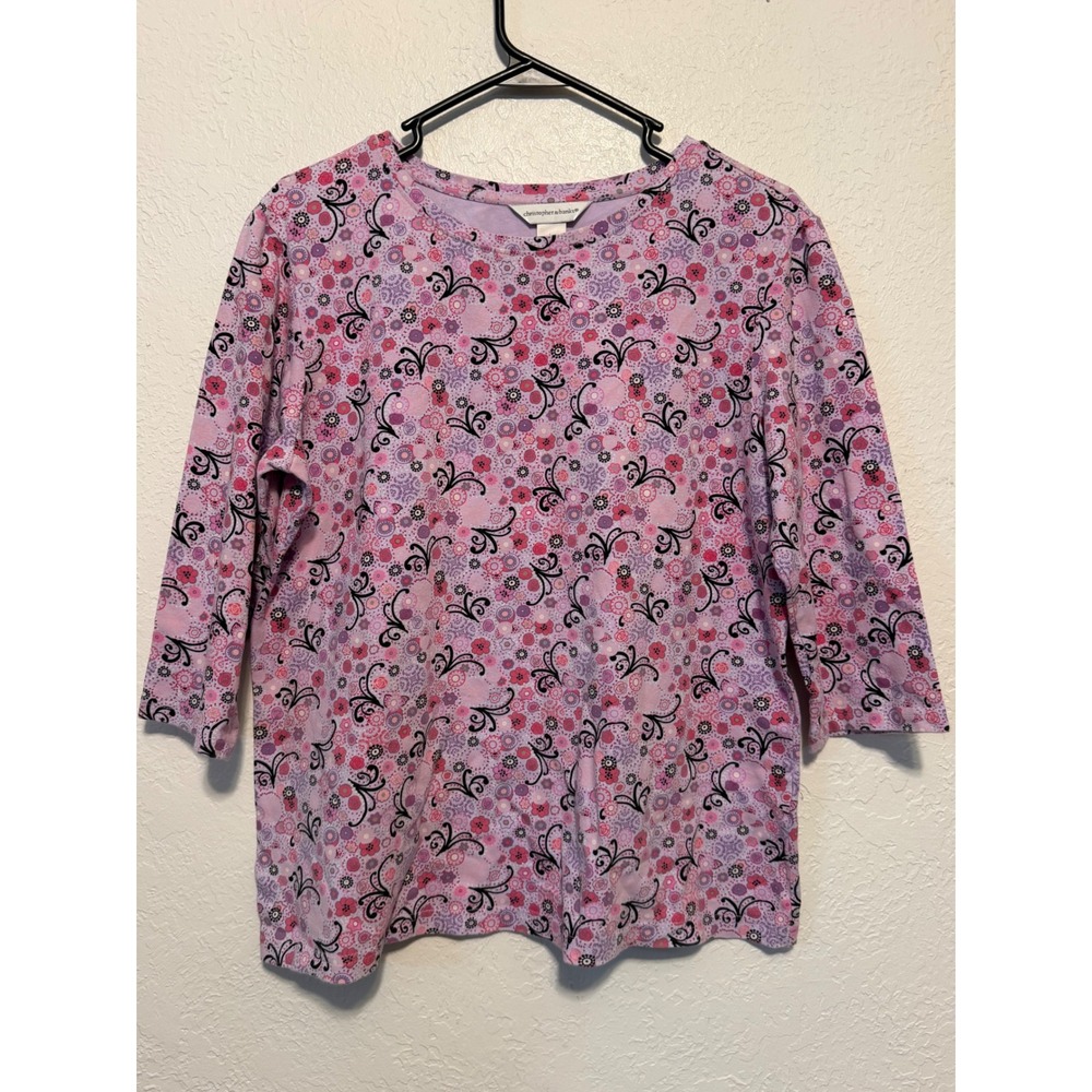 Christopher & Banks Purple Floral Scroll Print 3/4 Sleeve Top Size M Cotton